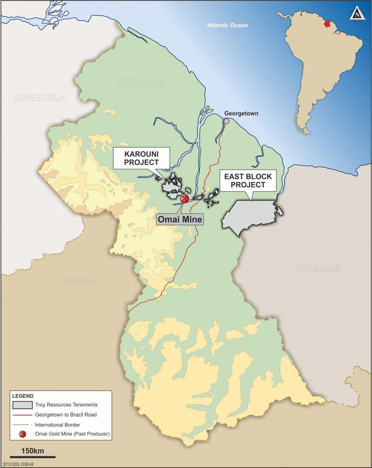 karta över Guyana visar mineraltillgångar