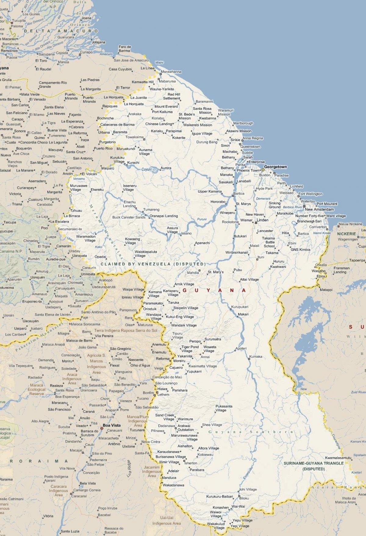 karta med detaljerad karta över Guyana