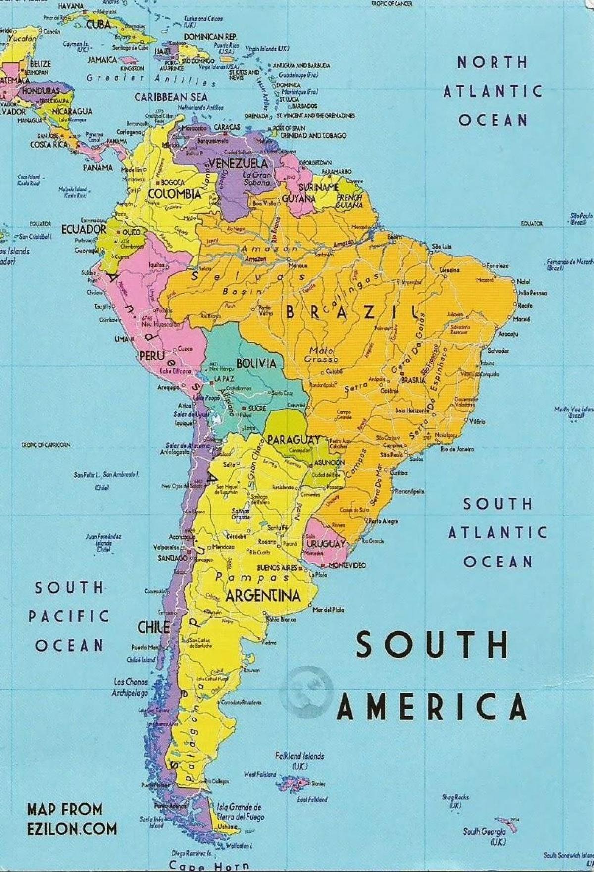 karta över Guyana i sydamerika 