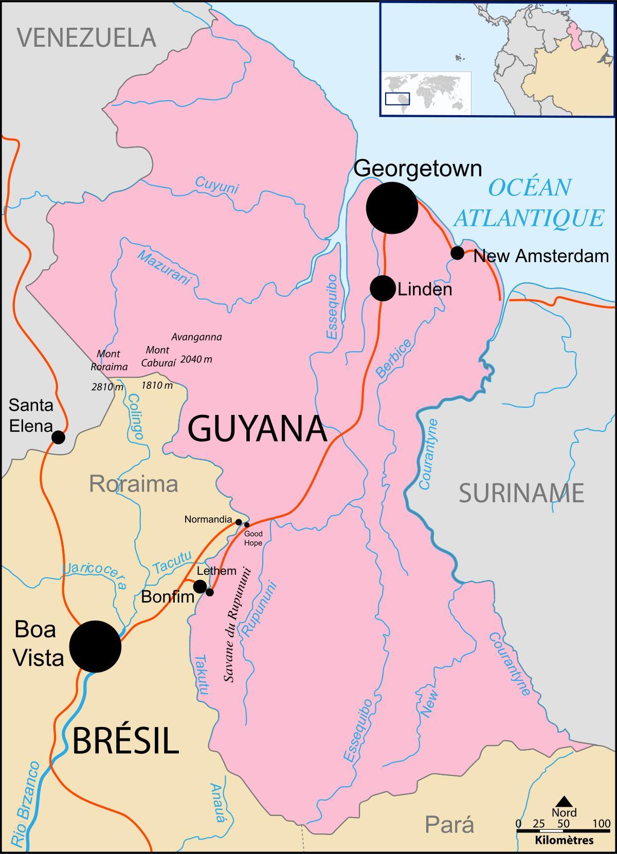 karta över Guyana plats på världen