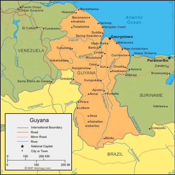 karta över Guyana politiska