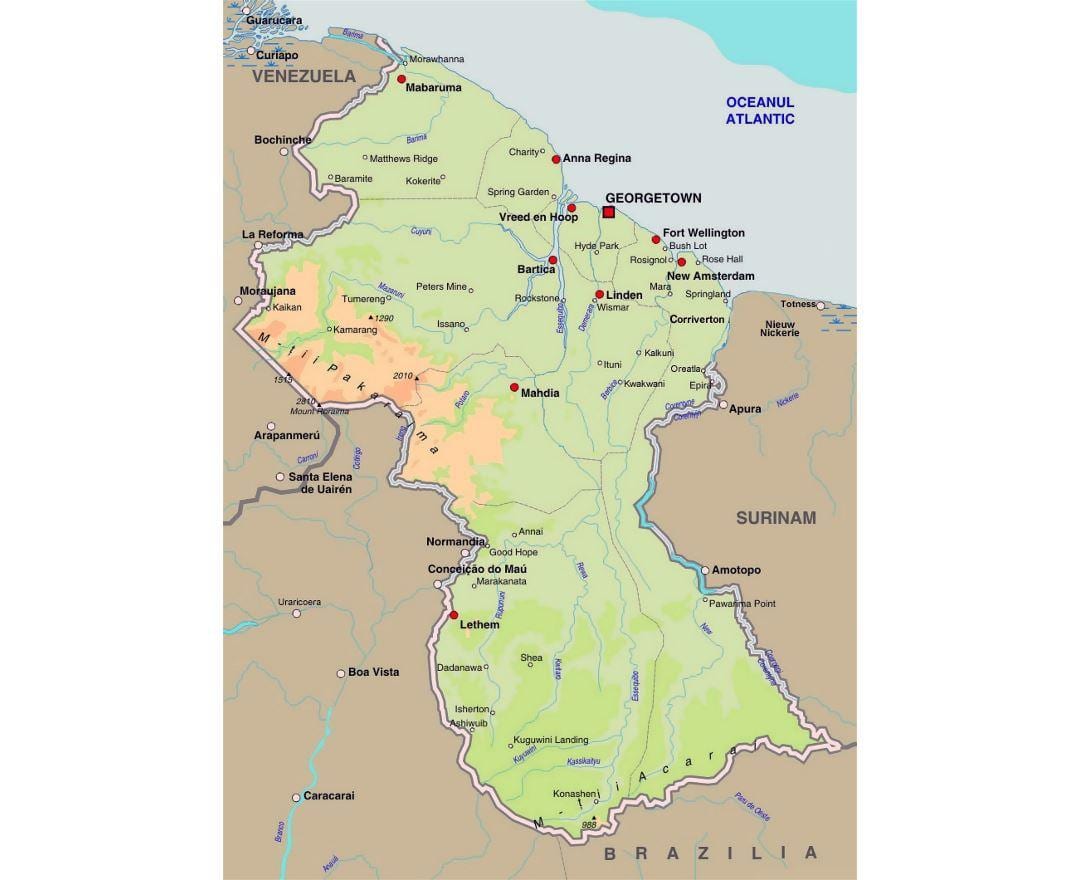 karta över Guyana visar städer