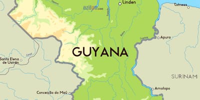 Karta över fysiska karta över Guyana