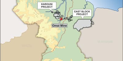Karta över Guyana visar mineraltillgångar