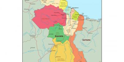 Karta över Guyana visar 10 administrativa regioner