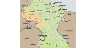 Karta över Guyana visar städer