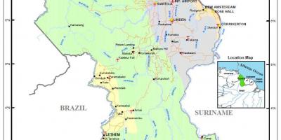 Karta över Guyana visar naturresurser