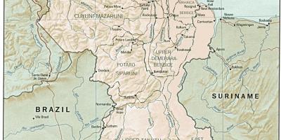 Karta som visar indianska bosättningar i Guyana