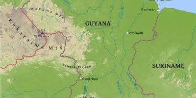 Karta över Guyana visar låg kustnära slätten